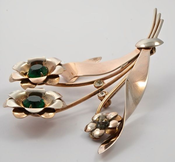 Bond Boyd Sterling Green and Clear Diamante Statement Brooch